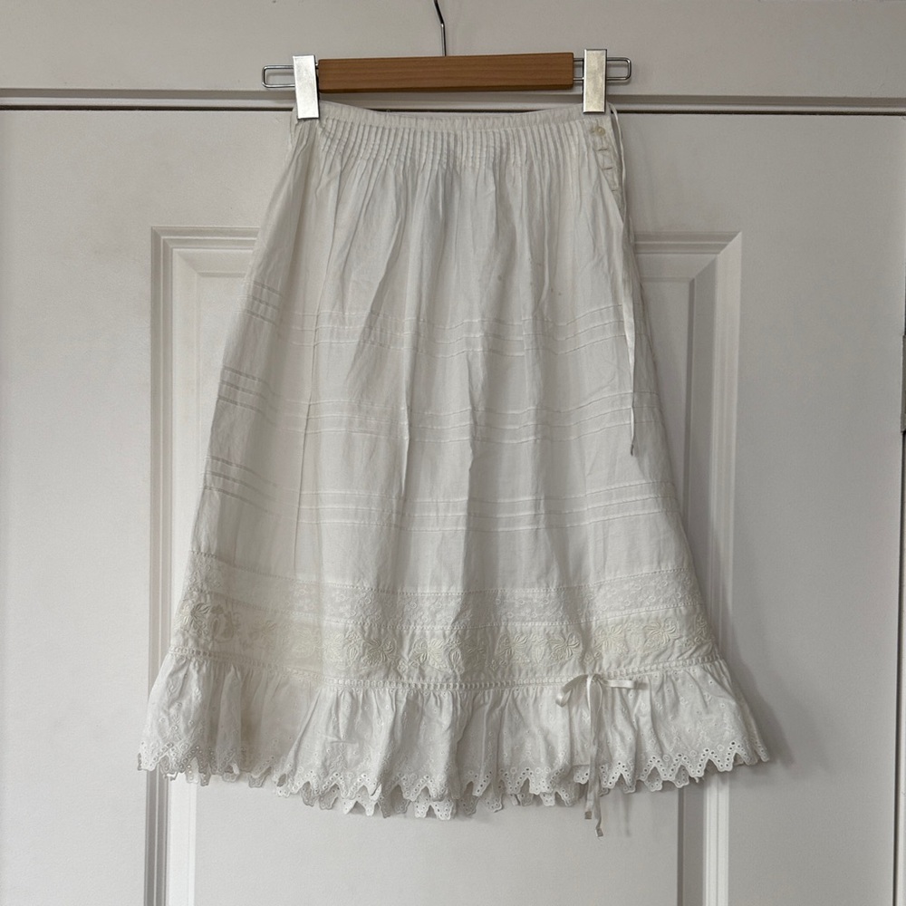 Ralph Lauren White Cotton Eyelet Ruffle Skirt